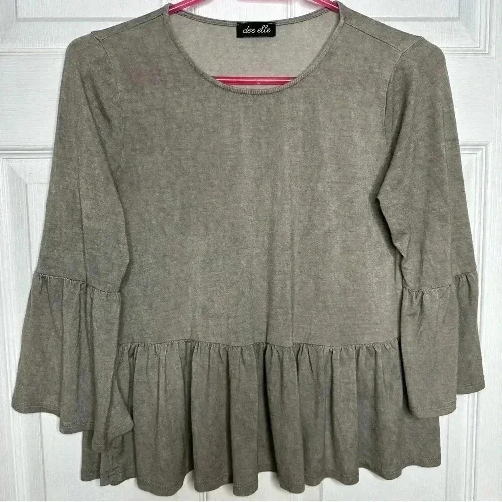 Dee  Elle Peplum Boho Top Ruffles Brownish Grey Size Small